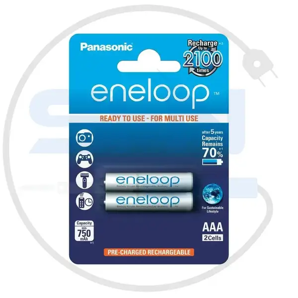باتری شارژی نیم قلمی 2 عددی Panasonic Eneloop AAA