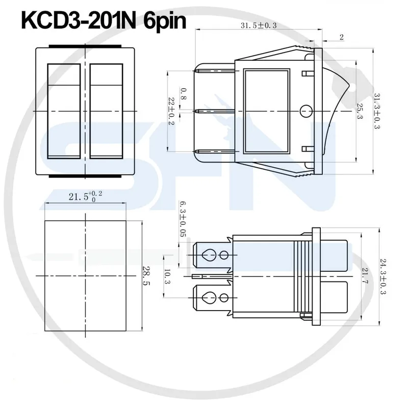 کلید راکر باریک چراغدار دو پل KCD3-201N gallery2