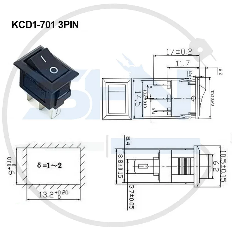 کلید بچه راکر دوحالته KCD1-701 3PIN gallery2